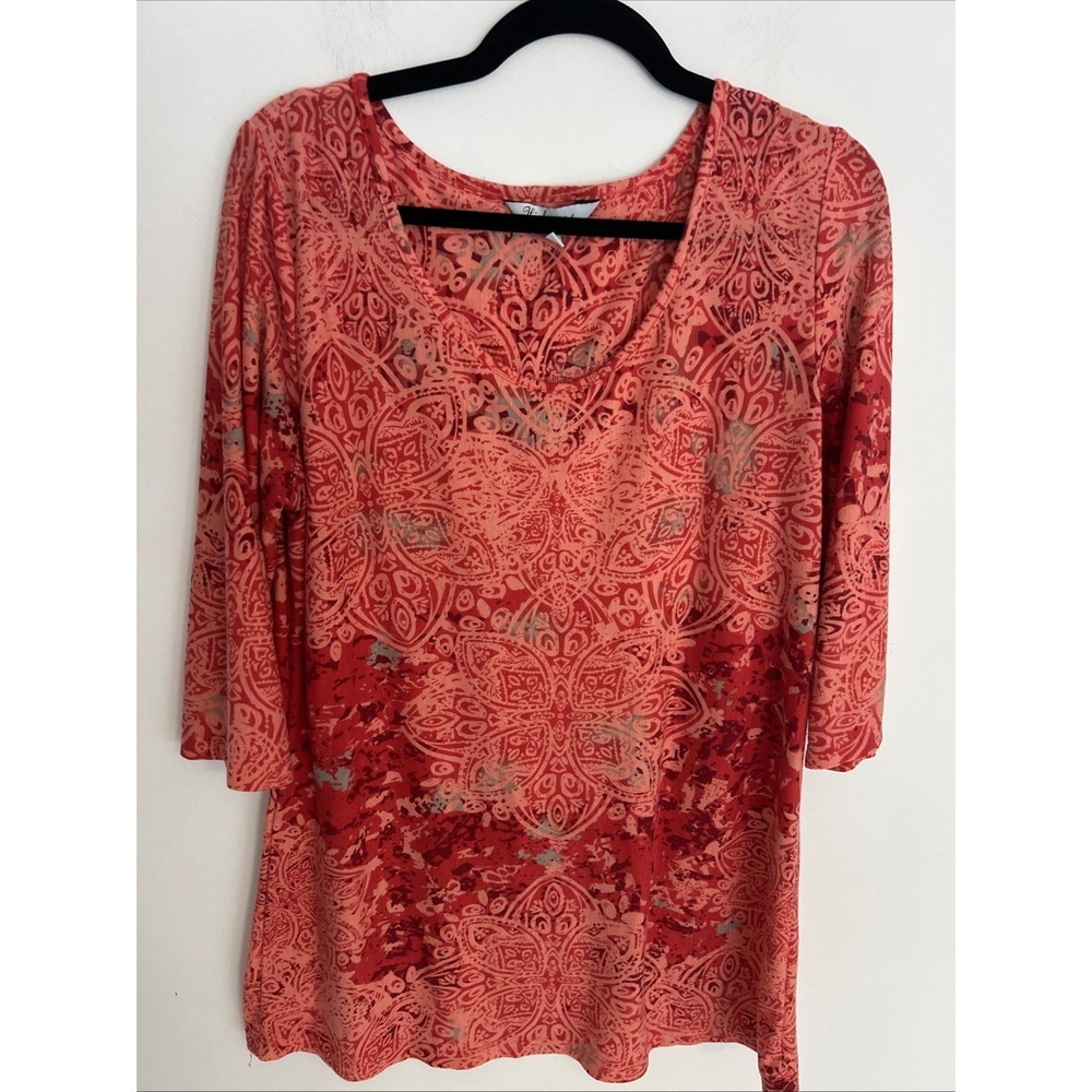 High Fifth Women's Xl 3/4 Sleeve Orange Red Comfy Soft Summer Cotton Long Top